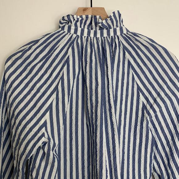 Veronica Beard Small Calisto Striped Ruffled Collar Shirt French Blue Small - Picture 12 of 15